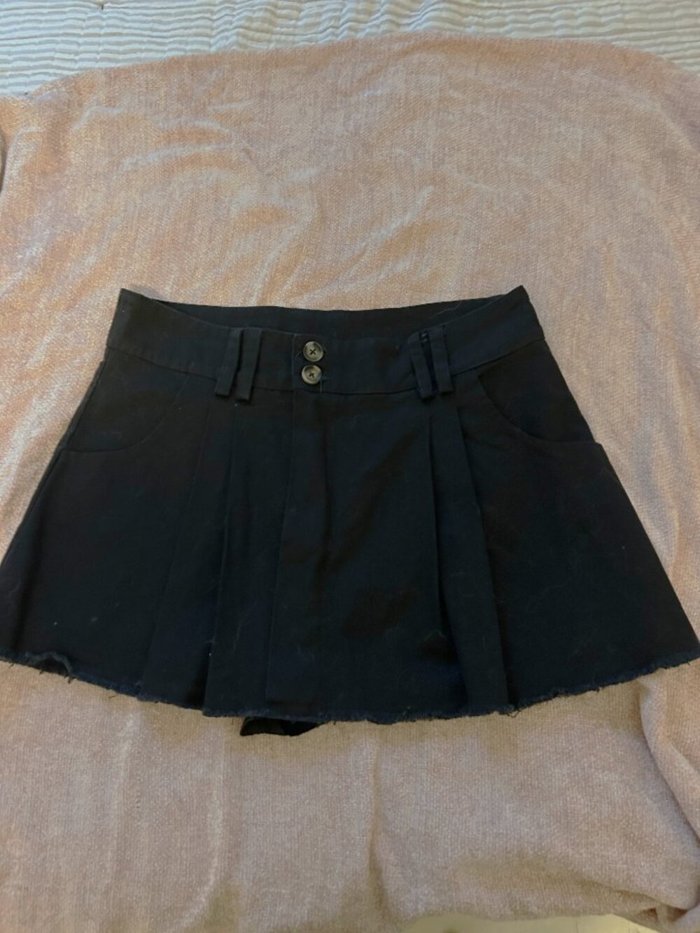 La Hearts Black Pleated Cotton Mini Skirt/Skort with Dual Button Waist